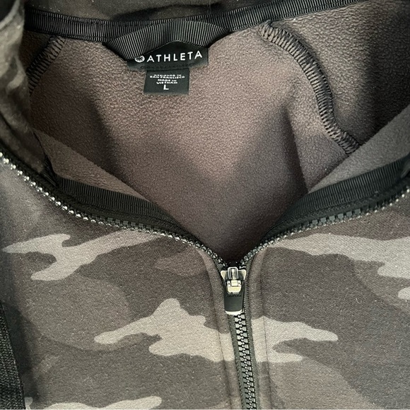 Athleta Triumph Hoodie Jacket Full Zip Black Gray Camouflage Large - Picture 8 of 9